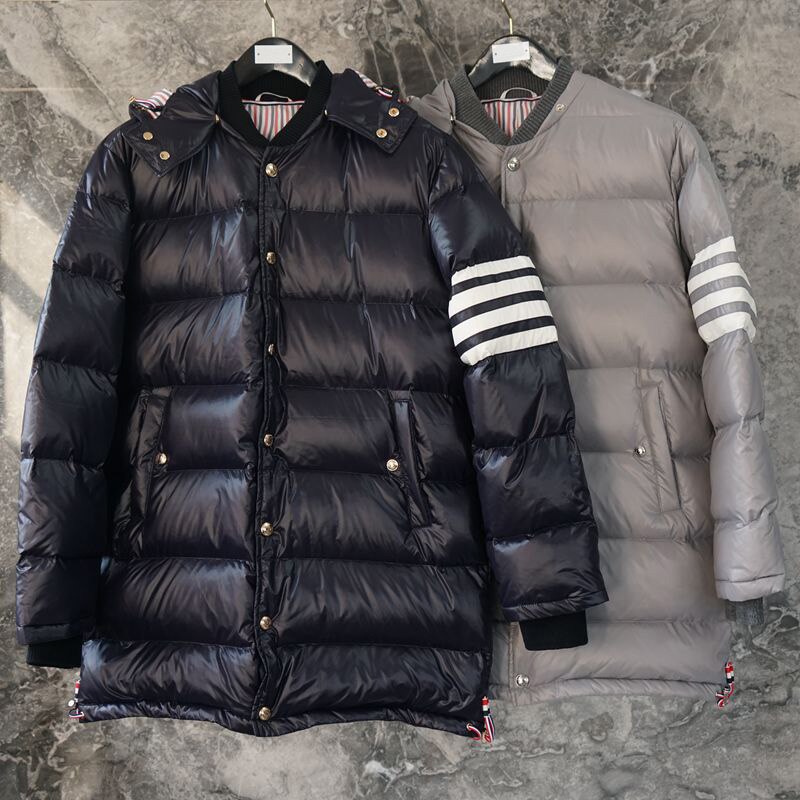 남성 TB 다운 코트 루즈 후드 롱 다운 재킷, 패션 브랜드, 야외 스트라이프, 두꺼운 캐주얼 겨울 의류, 고품질, 2022